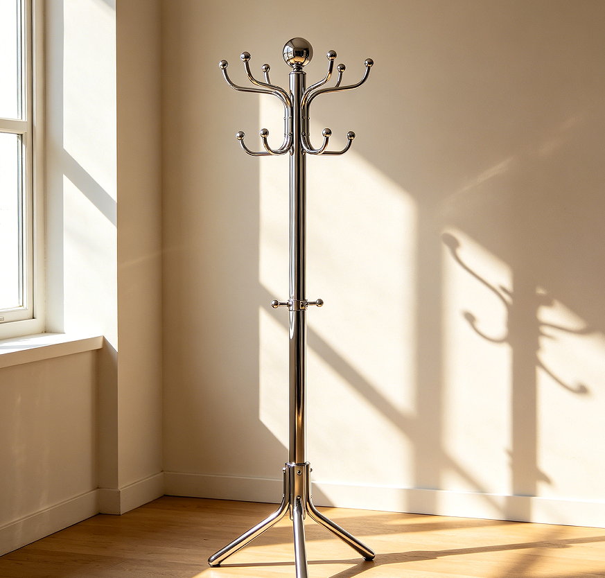 Rotating Coat Rack with 8 Hooks and Chrome Finish