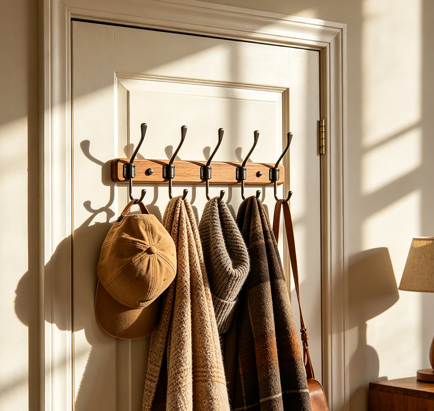 Space-Saving Over-the-Door Coat Rack with Six Hooks
